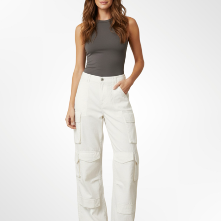 Pantalon Cargo Blanc BERSHKA