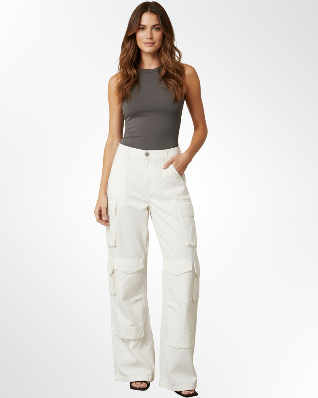 Pantalon Cargo Blanc BERSHKA